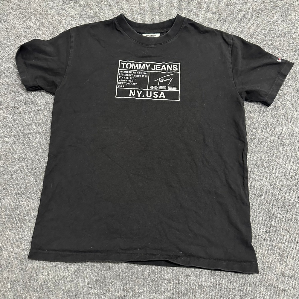 Tommy Jeans T-Shirt Mens Size M Black Graphic Print NY USA Cotton Short Sleeve